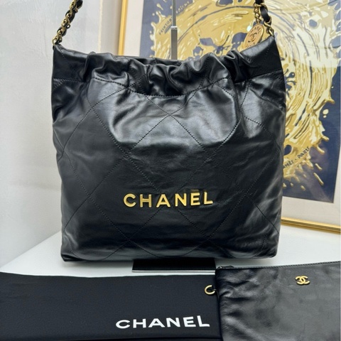 【有塵袋💕】Chanel 22bag單肩包黑金小號 托特包單肩包手袋