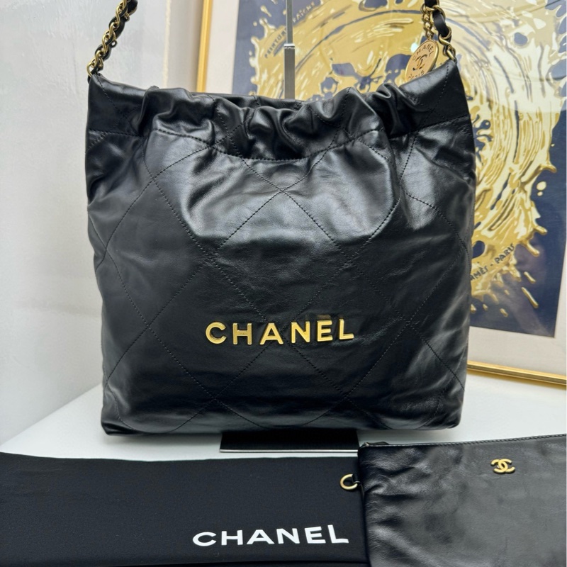 【有塵袋💕】Chanel 22bag單肩包黑金小號 垃圾包托特包單肩包手袋-0