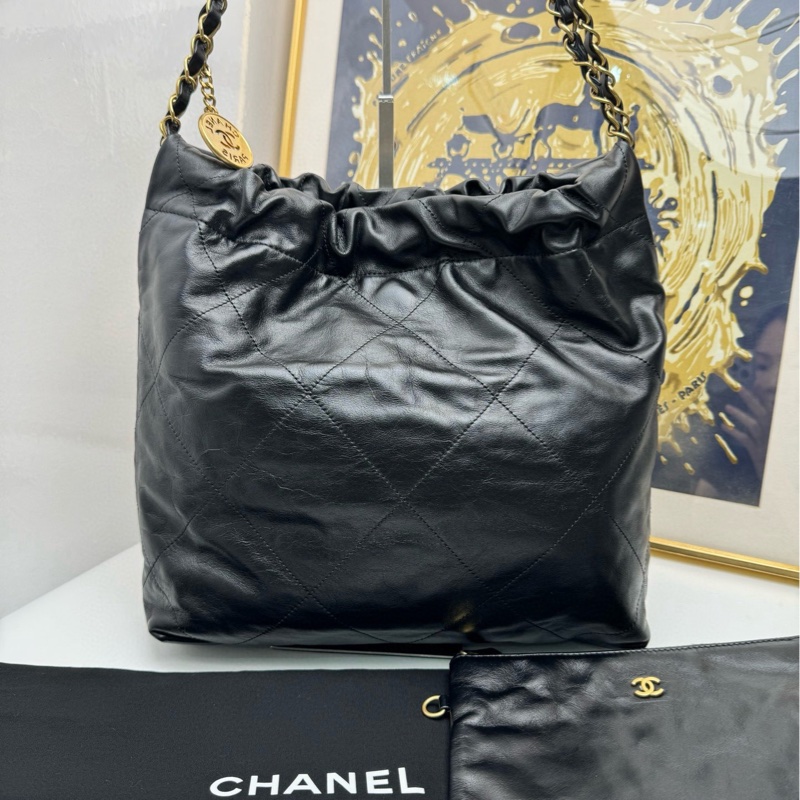 【有塵袋💕】Chanel 22bag單肩包黑金小號 垃圾包托特包單肩包手袋-1