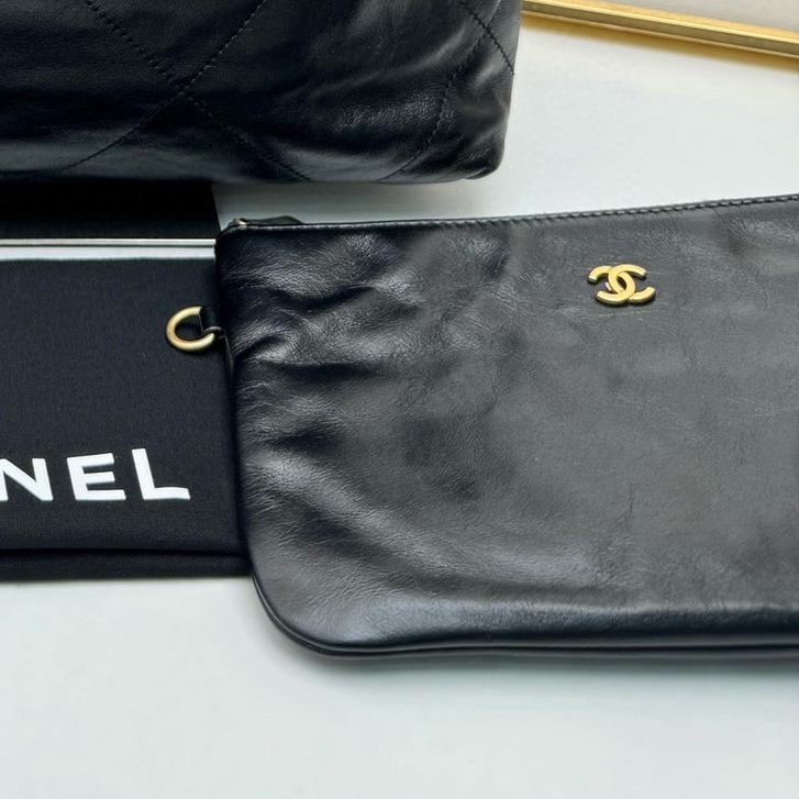 【有塵袋💕】Chanel 22bag單肩包黑金小號 垃圾包托特包單肩包手袋-4