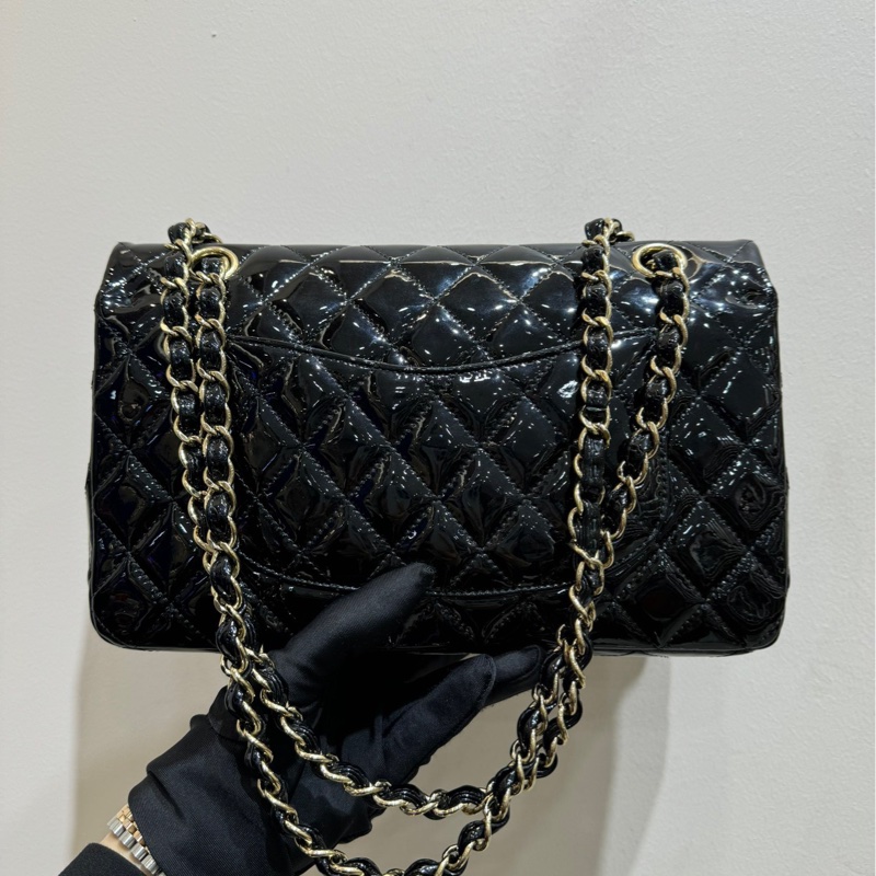 【有防塵袋+保卡❤️】Chanel CF中號 黑色漆皮金扣 單肩斜挎包-2
