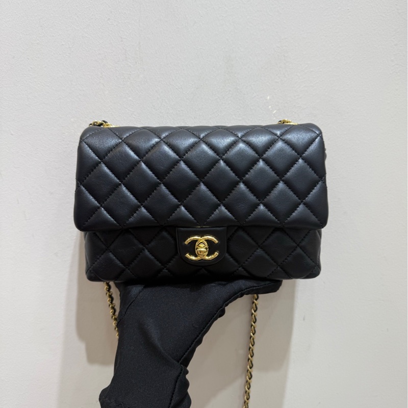 【閒置❤️全套 】Chanel 24B黑金菱格紋金球鏈條cf 大mini雙鏈 可調節 手提單肩斜挎都可以-2