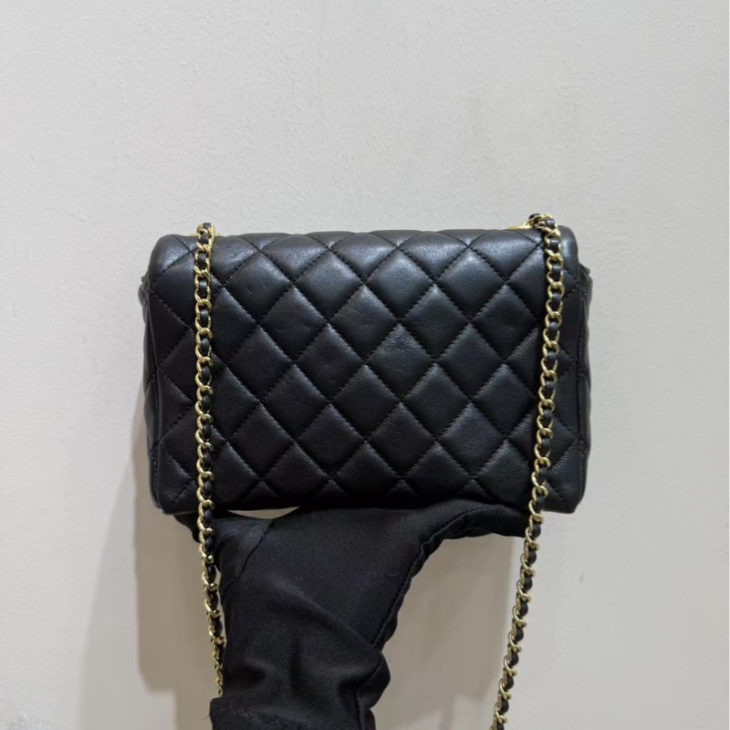 【閒置❤️全套 】Chanel 24B黑金菱格紋金球鏈條cf 大mini雙鏈 可調節 手提單肩斜挎都可以-3