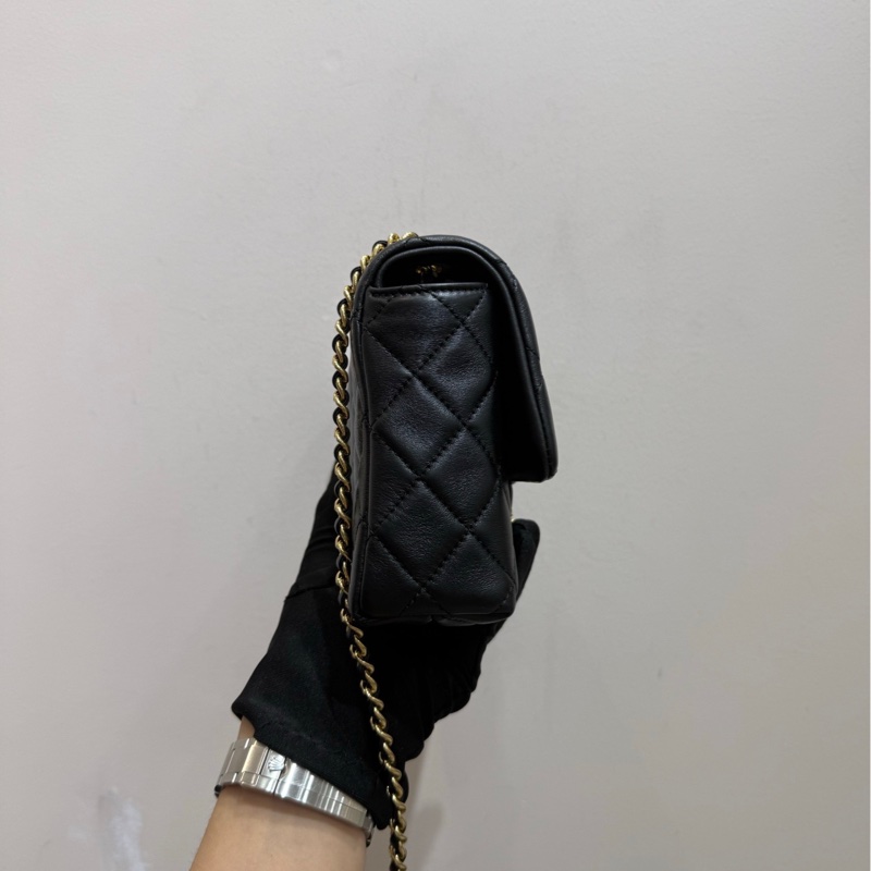 【閒置❤️全套 】Chanel 24B黑金菱格紋金球鏈條cf 大mini雙鏈 可調節 手提單肩斜挎都可以-4