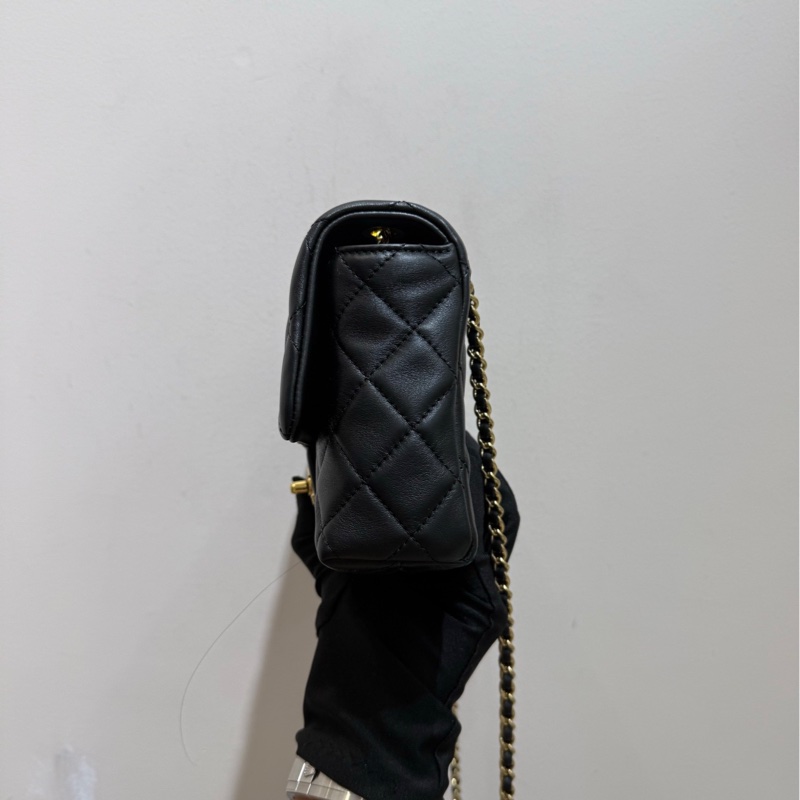 【閒置❤️全套 】Chanel 24B黑金菱格紋金球鏈條cf 大mini雙鏈 可調節 手提單肩斜挎都可以-5
