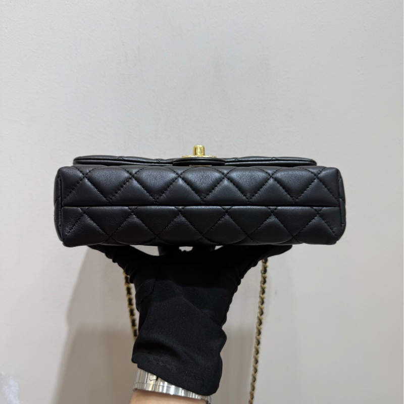 【閒置❤️全套 】Chanel 24B黑金菱格紋金球鏈條cf 大mini雙鏈 可調節 手提單肩斜挎都可以-6