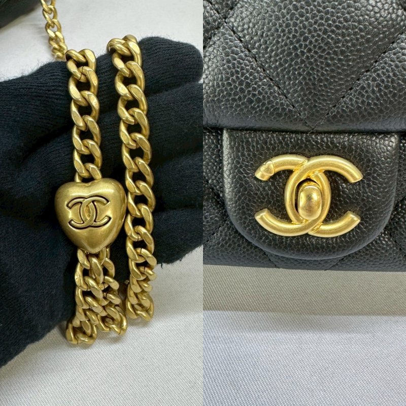 CHANEL 荔枝牛皮愛心調節釦方胖-6