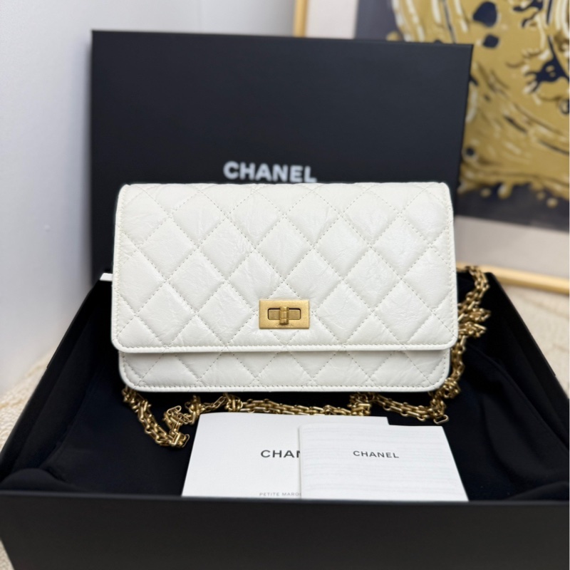 【99❤️全套 】Chanel 2.55白色油蠟皮金扣發財Woc包  單肩斜挎包-0