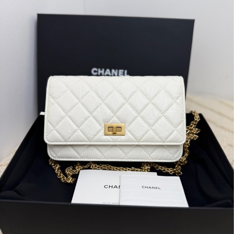 【99❤️全套 】Chanel 2.55白色油蠟皮金扣發財Woc包  單肩斜挎包-1