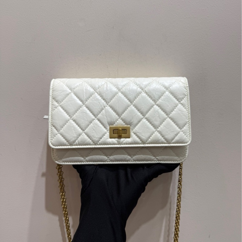 【99❤️全套 】Chanel 2.55白色油蠟皮金扣發財Woc包  單肩斜挎包-2