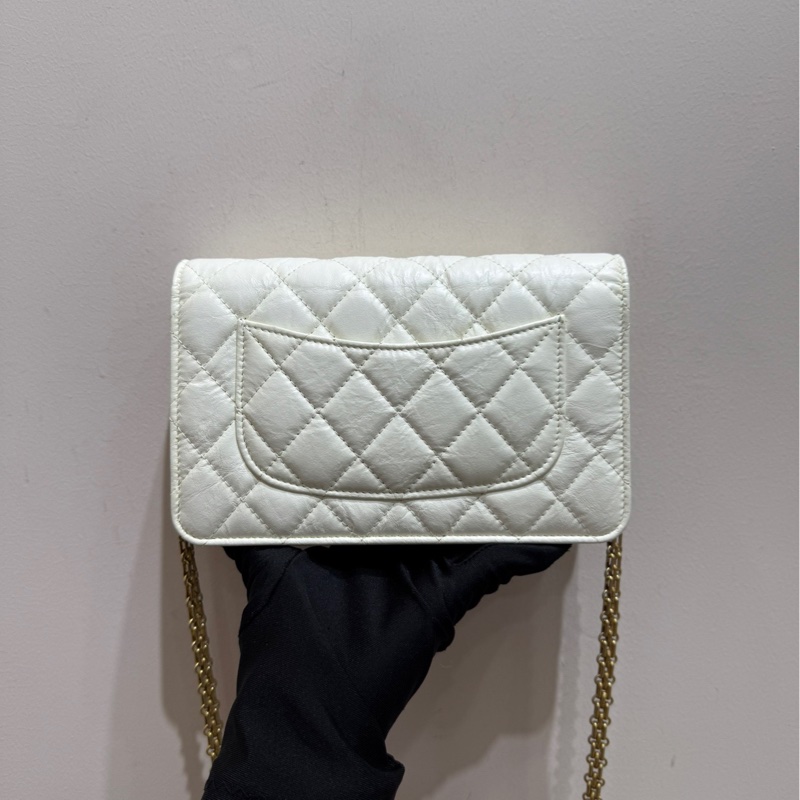 【99❤️全套 】Chanel 2.55白色油蠟皮金扣發財Woc包  單肩斜挎包-3