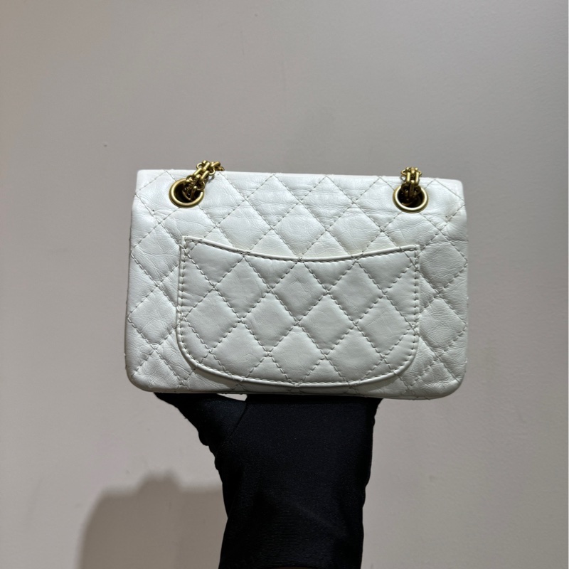 【全套🩷】Chanel 2.55 mini 白色金扣 菱格紋單肩包-2
