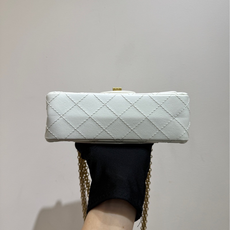 【全套🩷】Chanel 2.55 mini 白色金扣 菱格紋單肩包-5