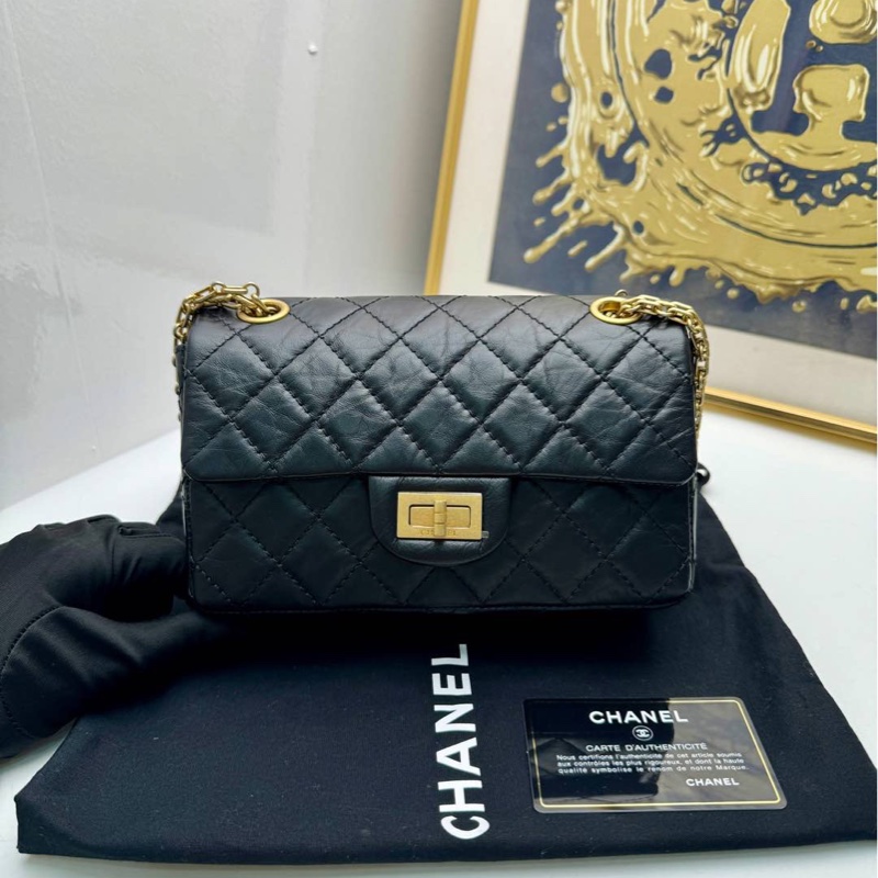 【全套❤️】Chanel經典菱格紋2.55單肩包 mini 黑金-0