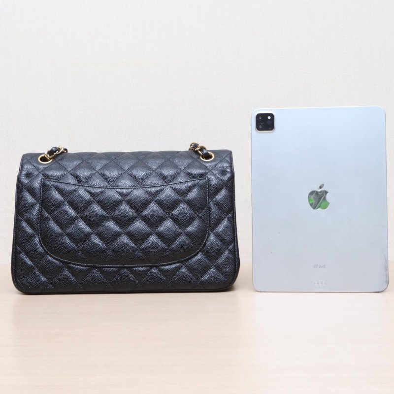 CF口蓋包JUMBO 30cm黑色荔枝皮革C24開金扣-1