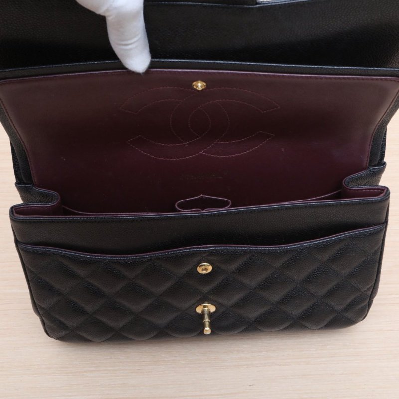 CF口蓋包JUMBO 30cm黑色荔枝皮革C24開金扣-5