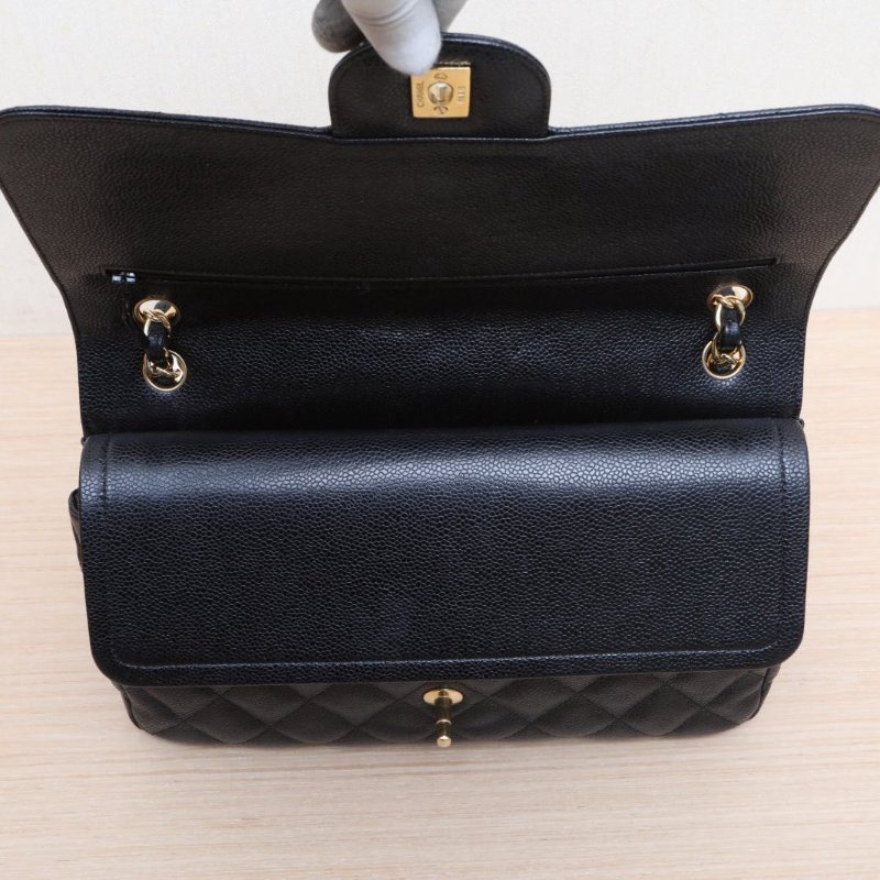 CF口蓋包JUMBO 30cm黑色荔枝皮革C24開金扣-6