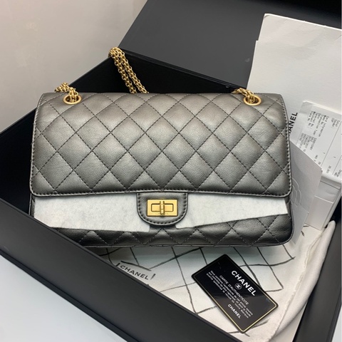 【全套有票❤️】Chanel 2.55銀灰色 中號 鏈條單肩斜挎包