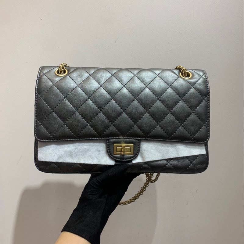 【全套有票❤️】Chanel 2.55銀灰色 中號 鏈條單肩斜挎包-1