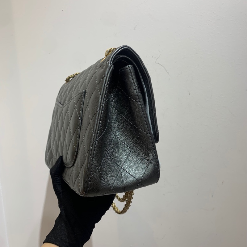 【全套有票❤️】Chanel 2.55銀灰色 中號 鏈條單肩斜挎包-4