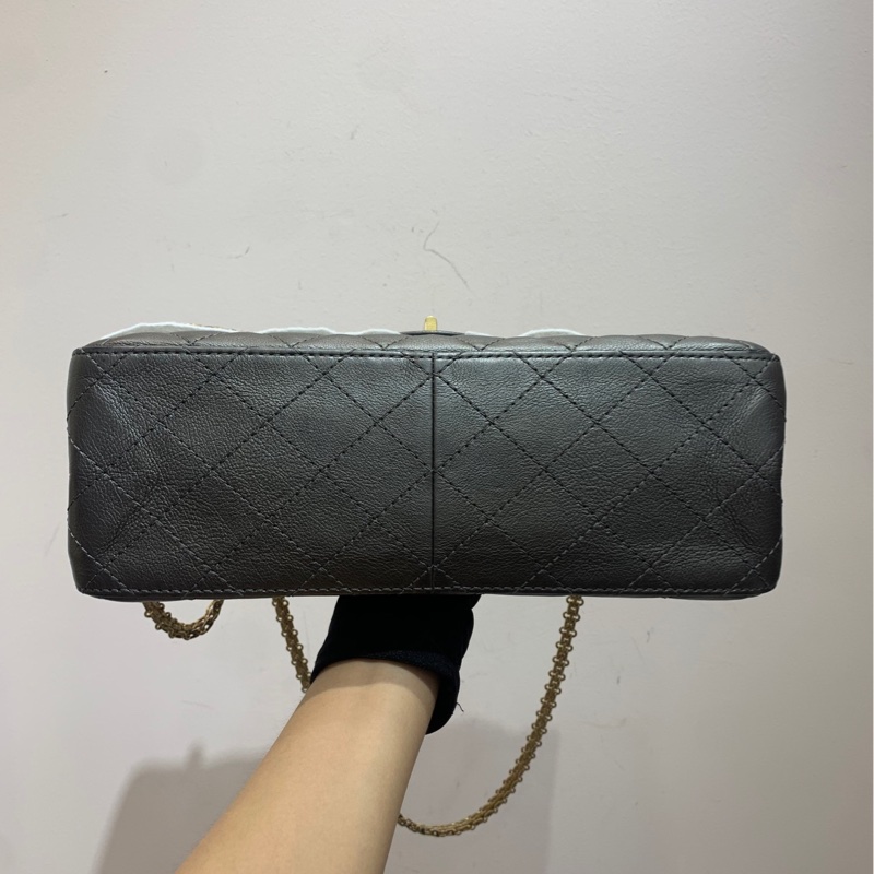 【全套有票❤️】Chanel 2.55銀灰色 中號 鏈條單肩斜挎包-5