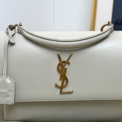 【配件:肩帶皮牌🩷】YSL 白色牛皮金扣鏈條日落包 手袋斜挎包-3