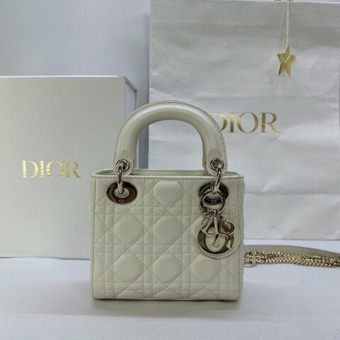 DIOR Lady Dior迷你白黛妃包