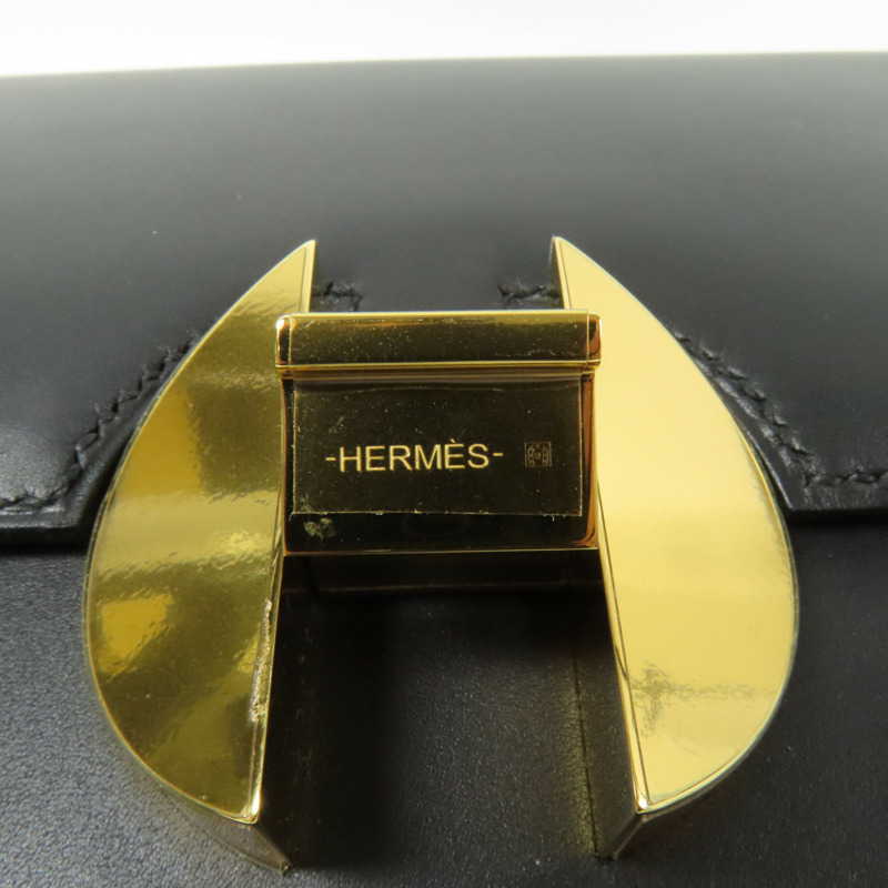 HERMES Box Calf皮革2002 26金扣肩背袋Noir-7