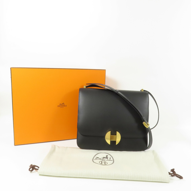 HERMES Box Calf皮革2002 26金扣肩背袋Noir-11