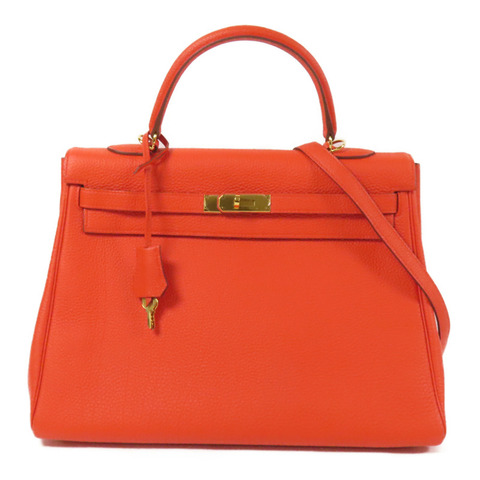HERMES Togo皮革Kelly 35金扣手挽肩背兩用袋Capucine