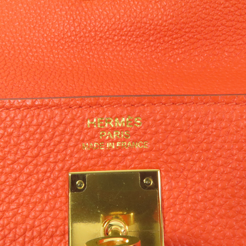 HERMES Togo皮革Kelly 35金扣手挽肩背兩用袋Capucine-10
