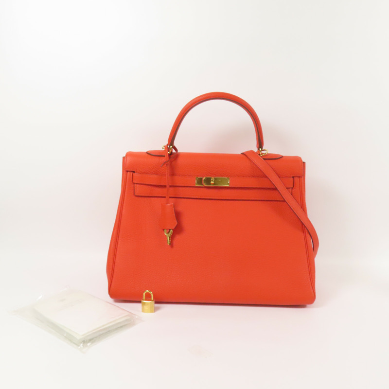 HERMES Togo皮革Kelly 35金扣手挽肩背兩用袋Capucine-12