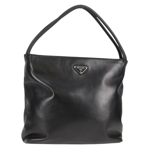 PRADA 肩背包 皮革 黑色 銀色 正品 yk19244A