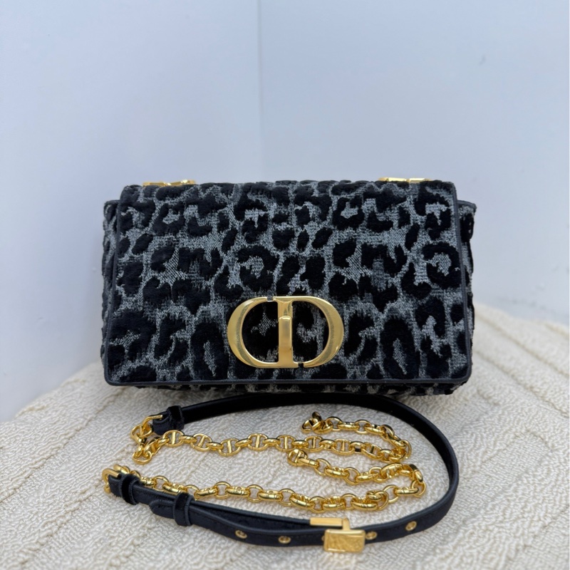 【近新閒置❤️】 Dior 黑色豹紋Caro鏈條包 金色logo搭配黑色豹紋天鵝絨面料 配金色鏈條可單肩斜挎 中號-0