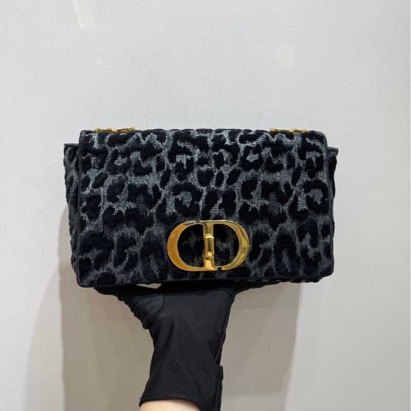 【近新閒置❤️】 Dior 黑色豹紋Caro鏈條包 金色logo搭配黑色豹紋天鵝絨面料 配金色鏈條可單肩斜挎 中號-1