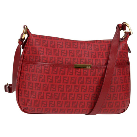 FENDI Zucchino 帆布單肩包 PVC 紅金 正品 129767V