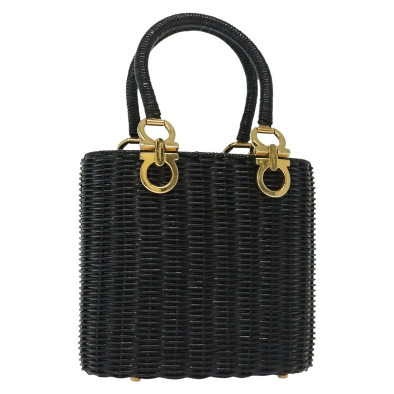 【日本直送】Salvatore Ferragamo Gancini 手提包 藤條 黑金 正品 138876A-0