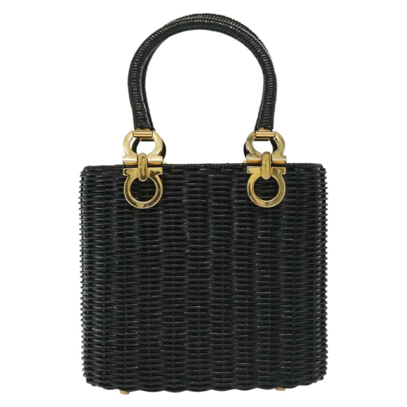 【日本直送】Salvatore Ferragamo Gancini 手提包 藤條 黑金 正品 138876A-1