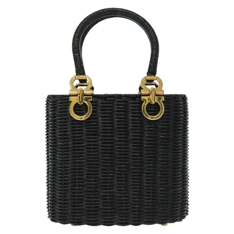 【日本直送】Salvatore Ferragamo Gancini 手提包 藤條 黑金 正品 138876A-12