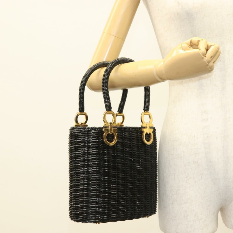 【日本直送】Salvatore Ferragamo Gancini 手提包 藤條 黑金 正品 138876A-19