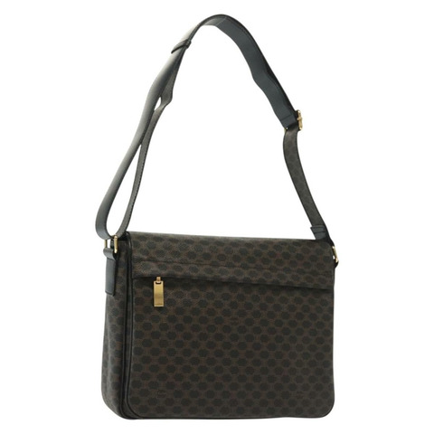 CELINE Macadam 帆布肩背包 PVC 皮革 黑金色 正品 137858