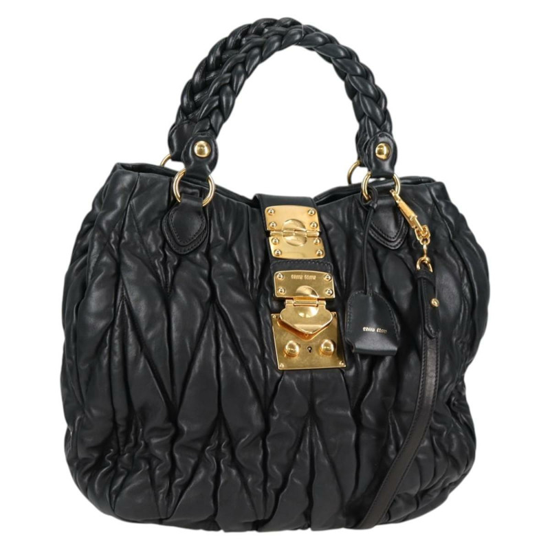 【日本直送】Miu Miu Matelasse 手提包 皮革 黑金 正品 137930A-0