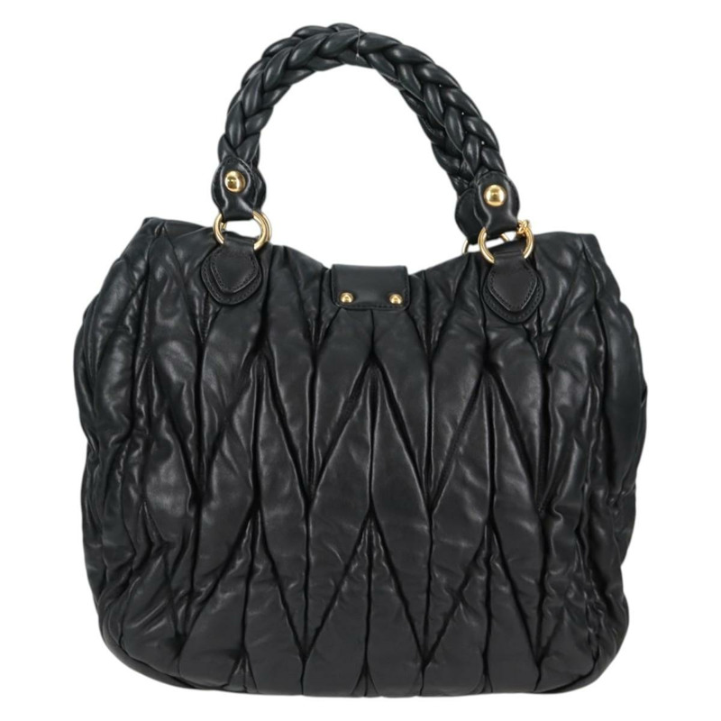 【日本直送】Miu Miu Matelasse 手提包 皮革 黑金 正品 137930A-1