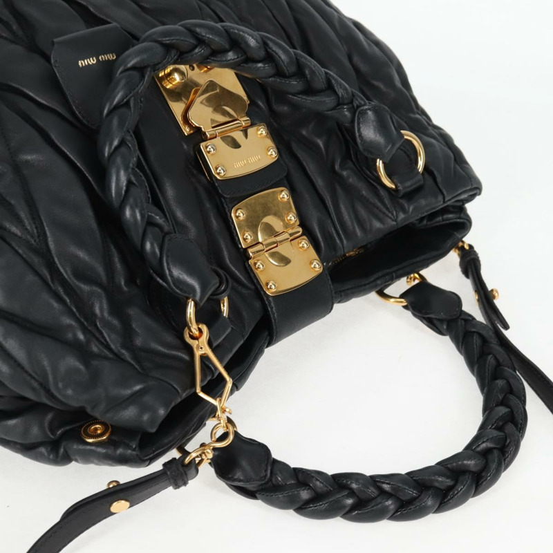 【日本直送】Miu Miu Matelasse 手提包 皮革 黑金 正品 137930A-5
