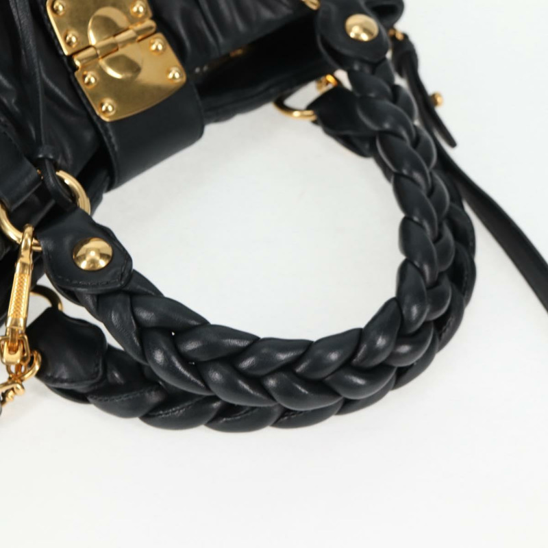【日本直送】Miu Miu Matelasse 手提包 皮革 黑金 正品 137930A-6