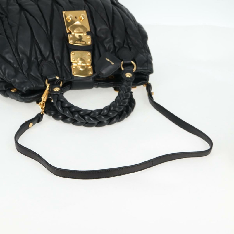 【日本直送】Miu Miu Matelasse 手提包 皮革 黑金 正品 137930A-7