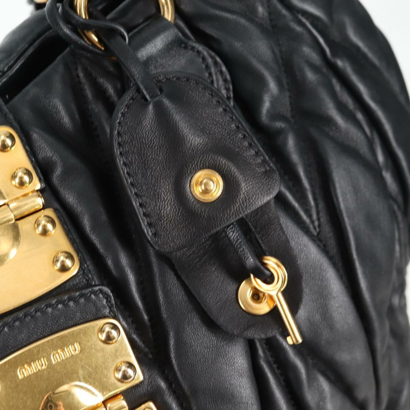 【日本直送】Miu Miu Matelasse 手提包 皮革 黑金 正品 137930A-9