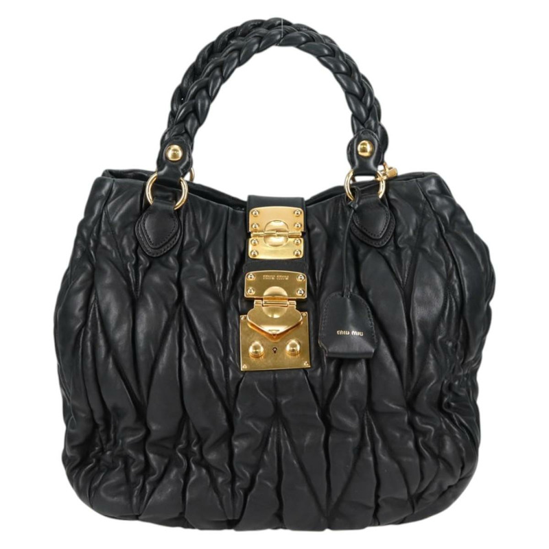 【日本直送】Miu Miu Matelasse 手提包 皮革 黑金 正品 137930A-12