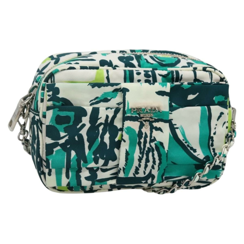 【日本直送】PRADA 鏈條單肩包 尼龍 綠銀 正品 139976-0