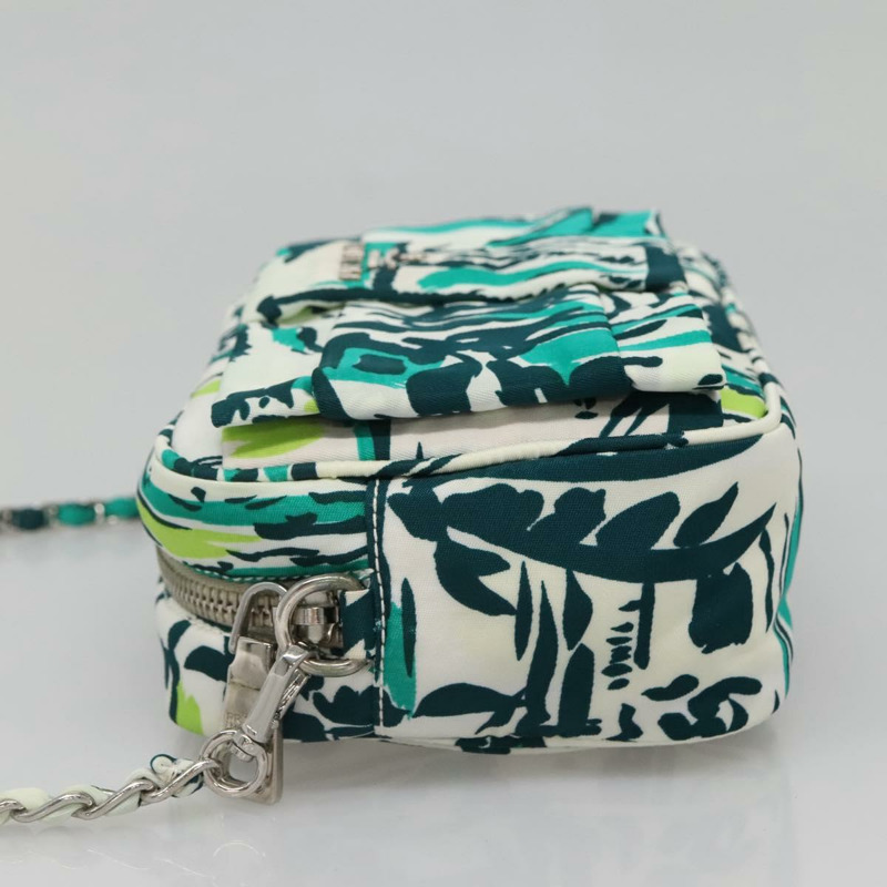 【日本直送】PRADA 鏈條單肩包 尼龍 綠銀 正品 139976-2